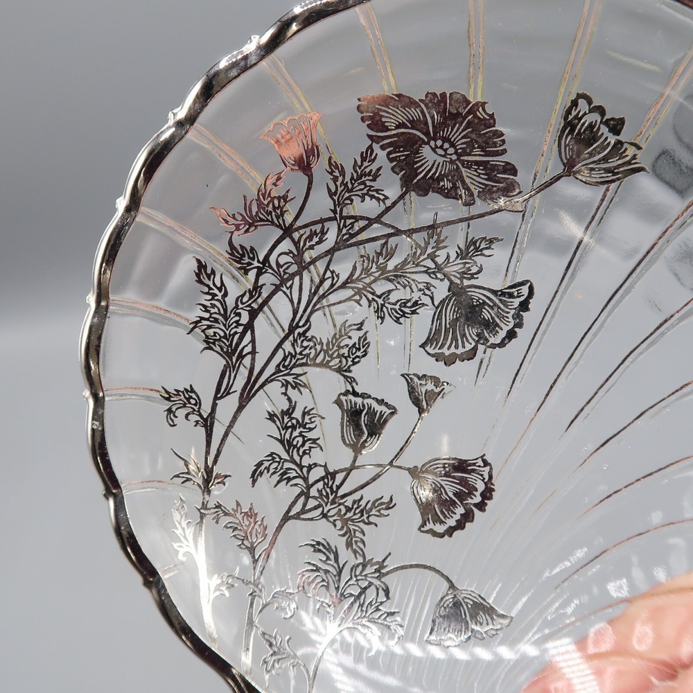 Silver City Flanders Glass 6" Candy Dish Bowl Compote Poppy Overlay Vintage